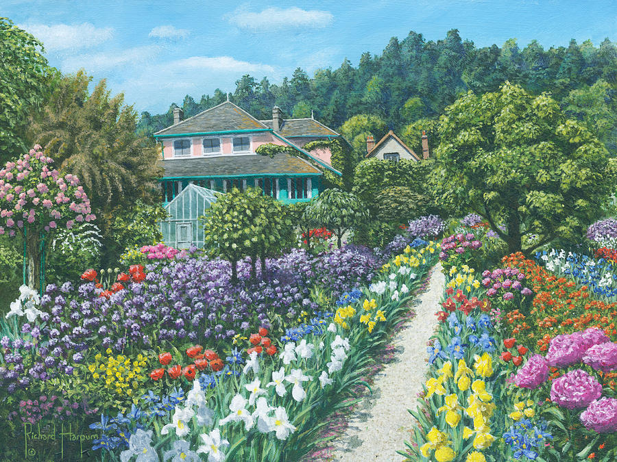 900x675 Monet's Garden Giverny Painting By Richard Harpum - Monet Garden At Giverny Painting