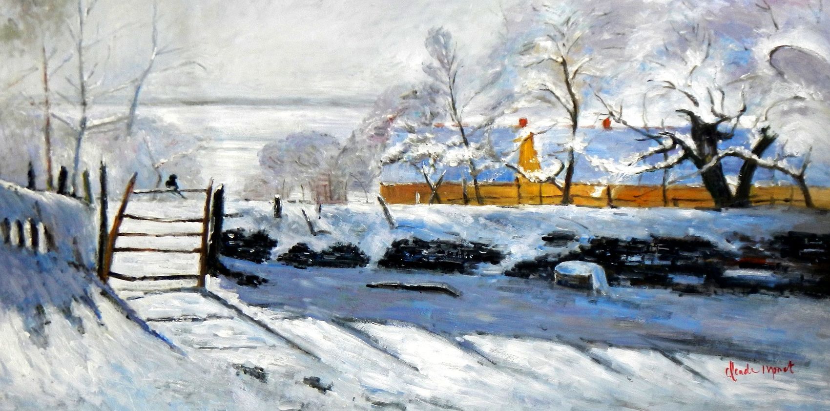 1700x842 Claude Monet - Monet Magpie Painting