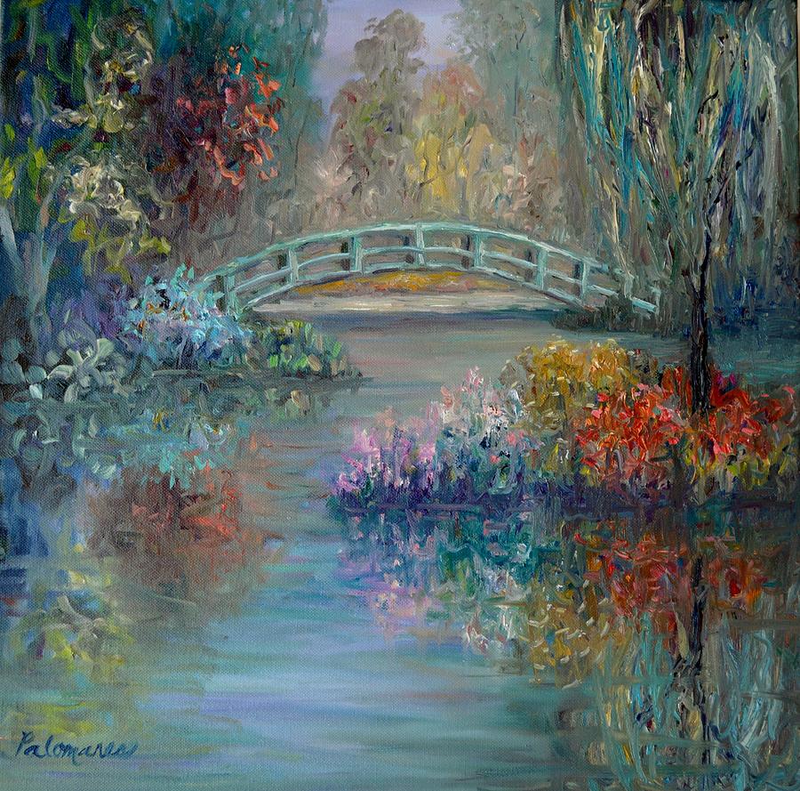 900x889 Monet Style Flower Garden With Bridge And Weeping Willow Painting - Monet Painting Style
