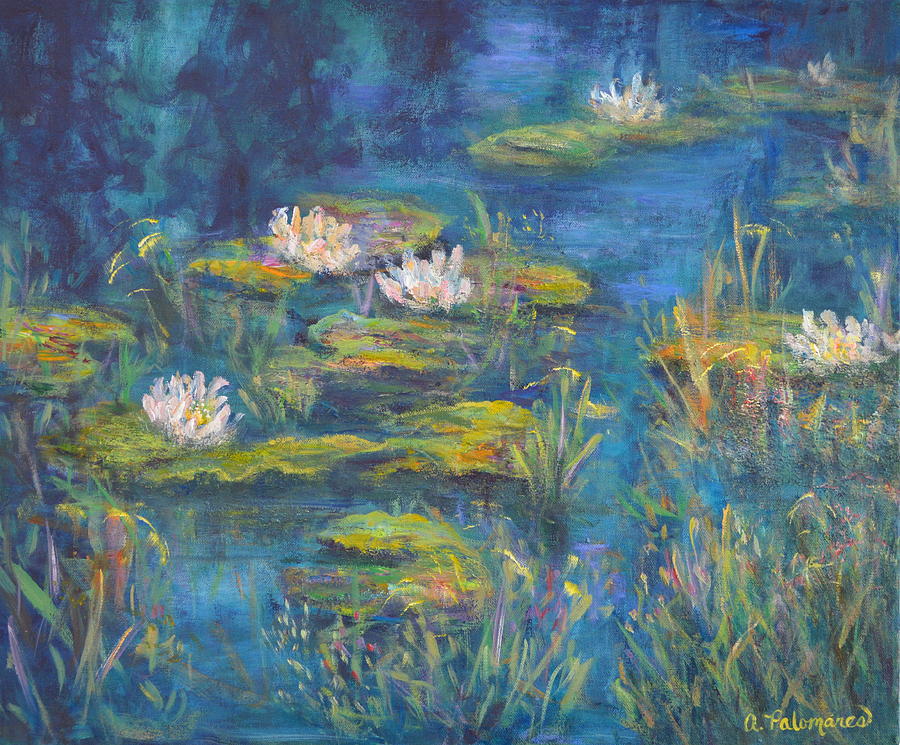 900x745 Monet Style Water Lily Marsh Wetland Landscape Painting Painting - Monet Painting Style