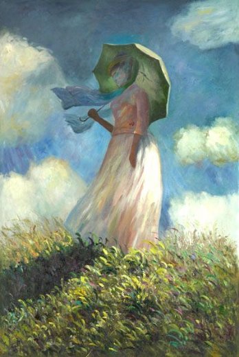 348x520 Claude Monet Woman With A Parasol Facing Left Painting For Sale - Monet Painting Woman With Parasol