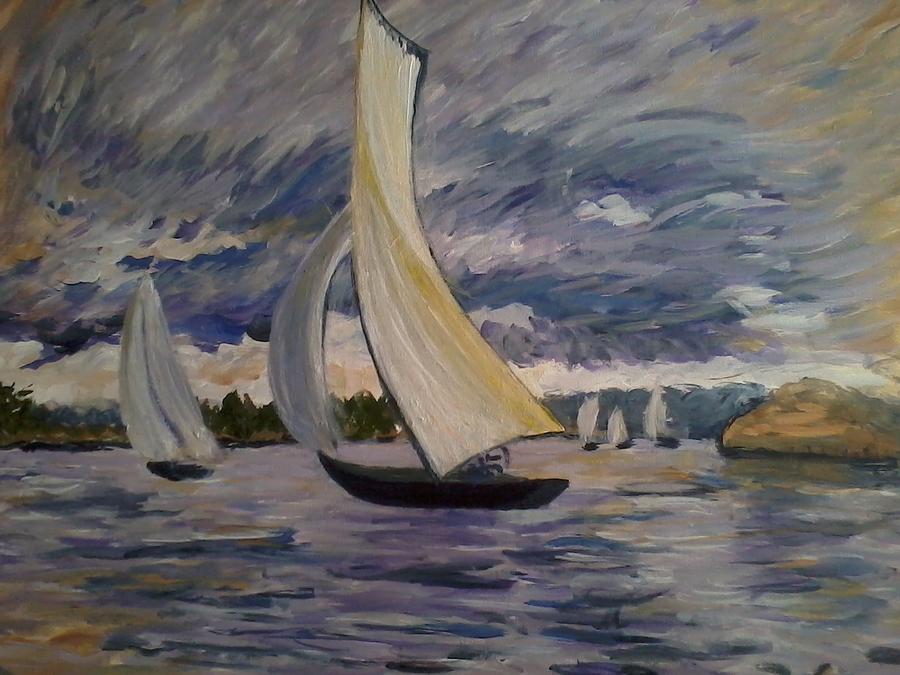 900x675 Monet Boats Painting By Laurie Allan - Monet Sailboat Painting
