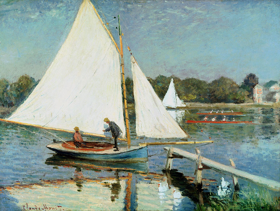 900x676 Sailing At Argenteuil Painting By Claude Monet - Monet Sailboat Painting