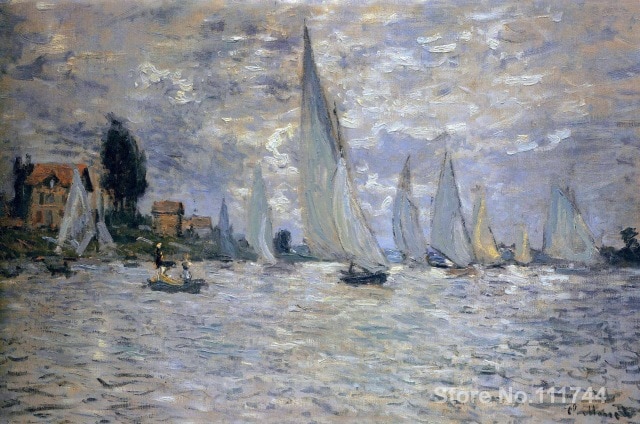 640x424 Office Art The Boats Regatta - Monet Sailboat Painting