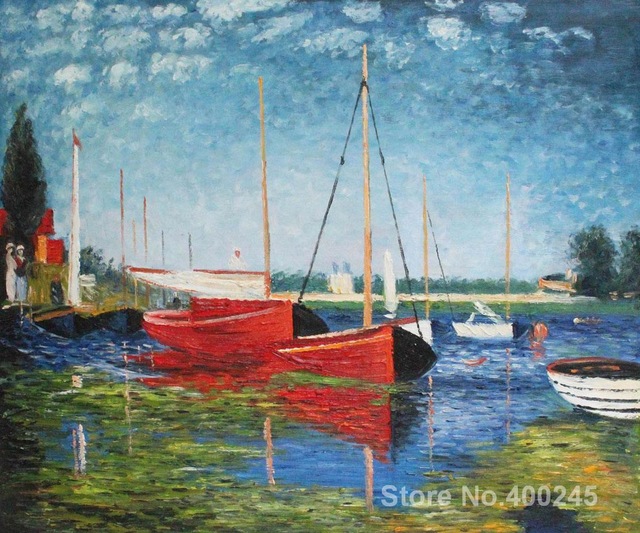 640x533 Oil Painting Room Decor Red Boats - Monet Sailboat Painting