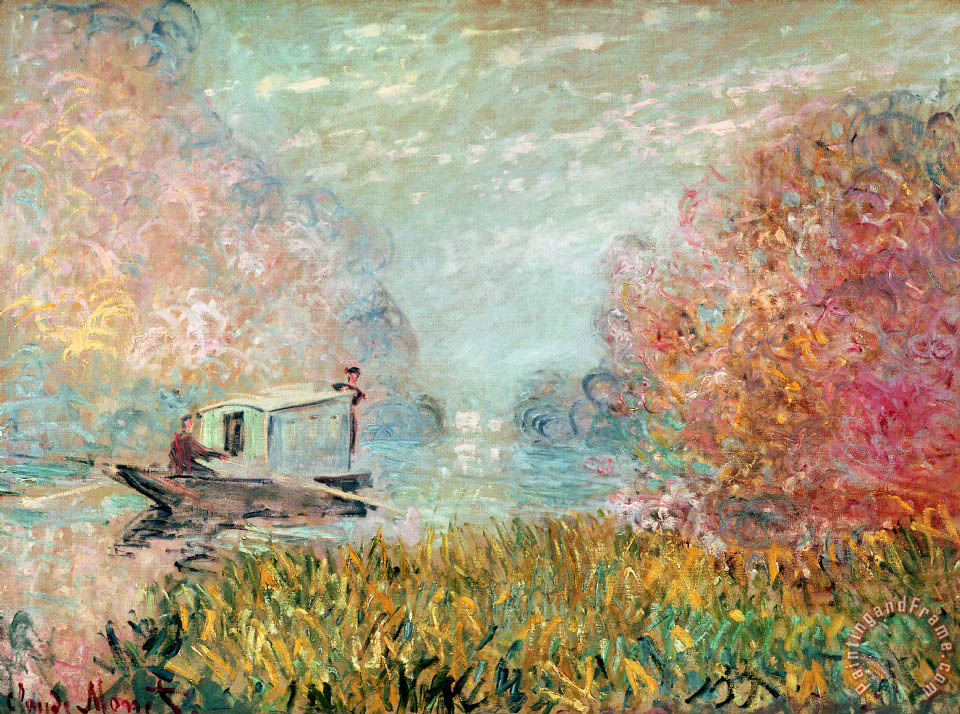 960x714 Claude Monet The Boat Studio On The Seine Painting - Monet Ship Painting