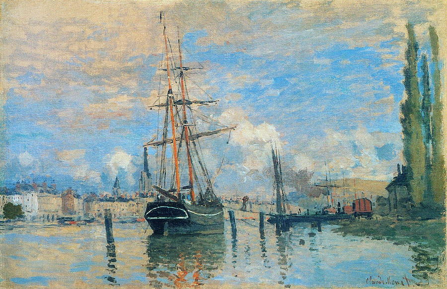 900x582 The Seine At Rouen Painting By Claude Monet - Monet Ship Painting