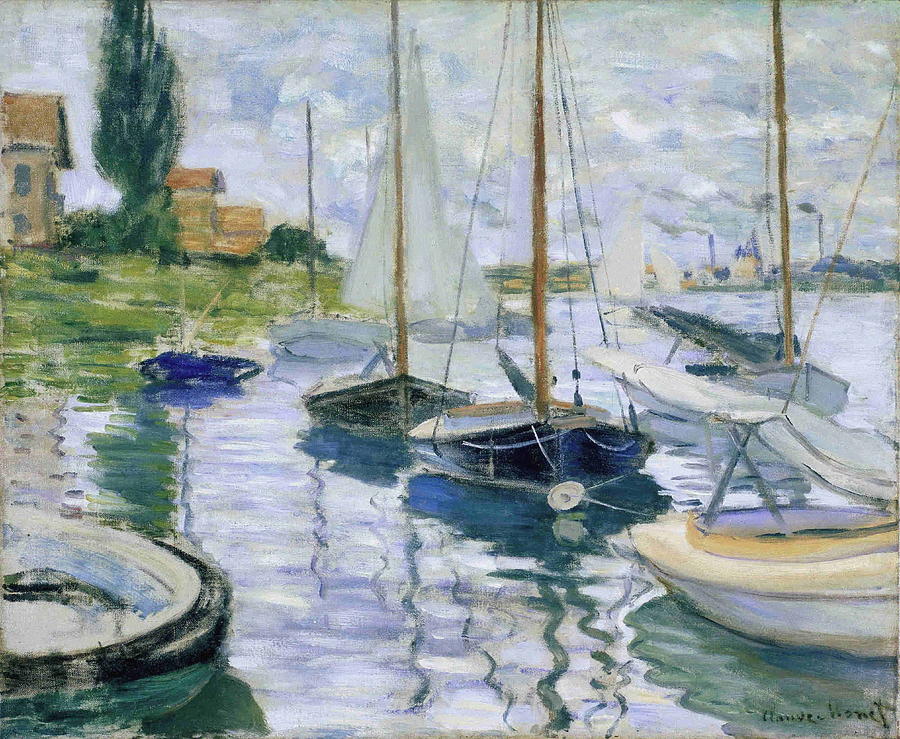 900x739 Boats At Rest At Petit Gennevilliers Painting By Claude Monet - Monet Ship Painting