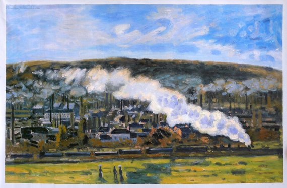 570x373 The Goods Train Claude Monet Hand Painted Oil Painting - Monet Train Painting