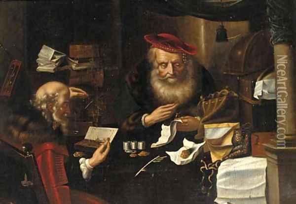 600x414 Merchants Counting Money Oil Painting Reproduction By Salomon - Money Painting