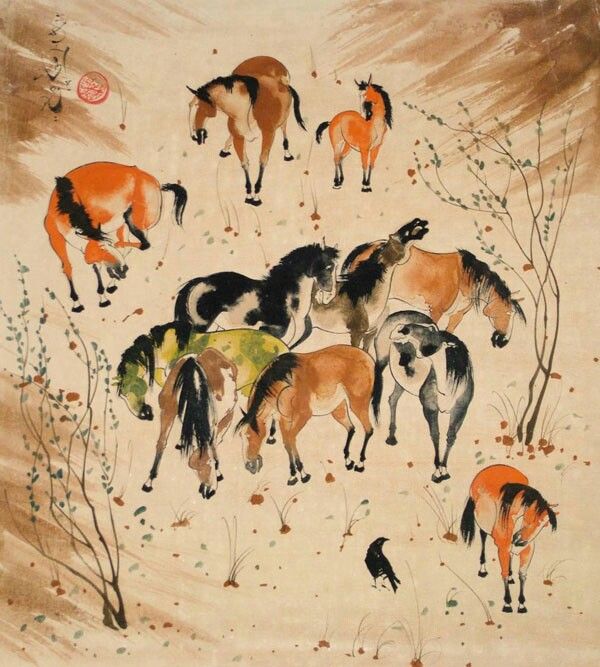 600x667 Horses - Mongolian Painting
