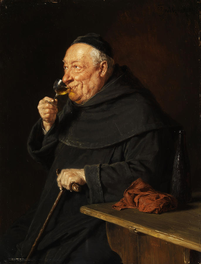 685x900 Monk With A Wine Painting By Eduard Von Grutzner - Monk Painting