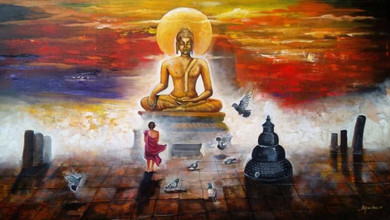 770x434 Saatchi Art Buddha And Monk - Monk Painting