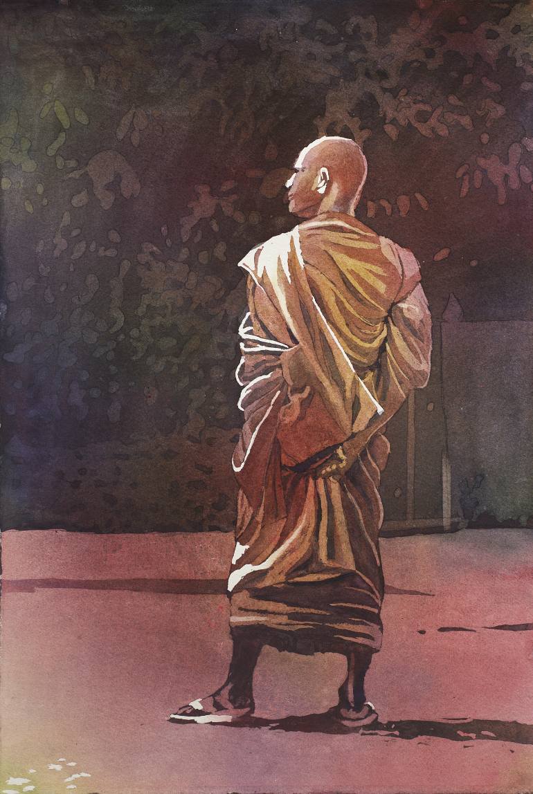 770x1148 Saatchi Art Buddhist Monk In Cambodia Original Watercolor - Monk Painting