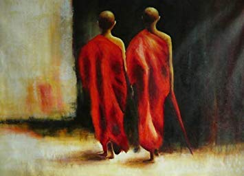 355x256 100% Hand Painted Buddhist Monks Canvas Oil Painting - Monk Painting