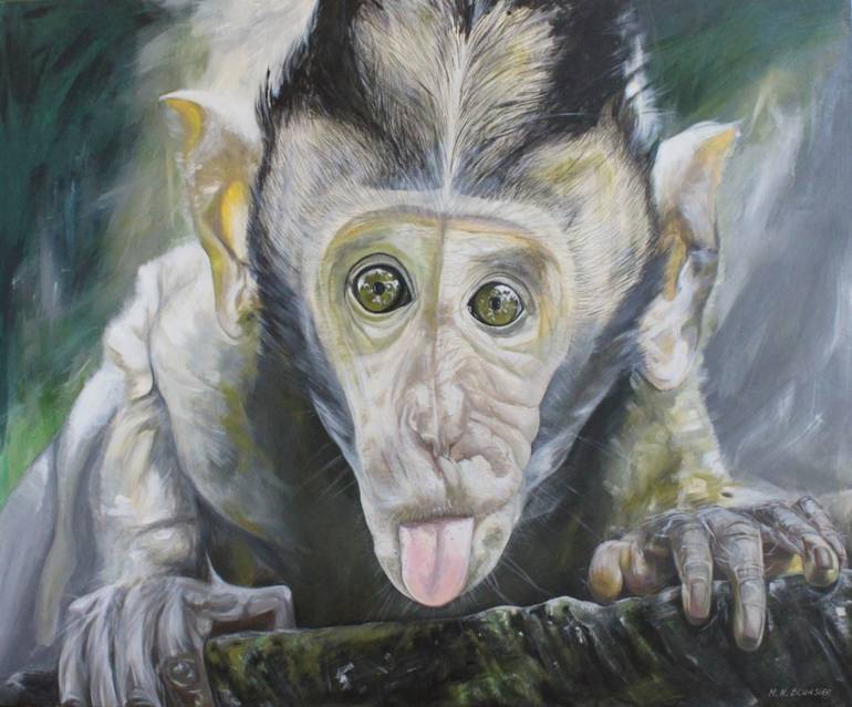 770x639 Saatchi Art Macaque Monkey Painting By Mathieu Boursier - Monkey Painting Artist