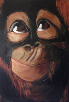 236x345 Original Chimpanzee Art Monkey Painting On Canvas, Jungle Animal - Monkey Painting Artist