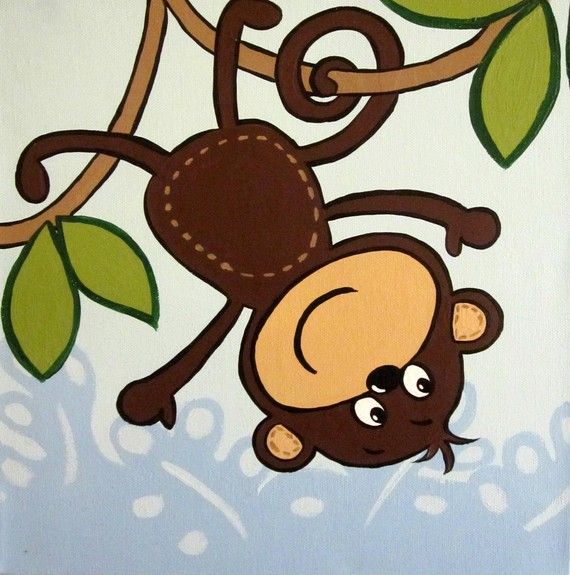 570x575 Monkey Canvas Painting For Children 12 X 12 By Murraydesignshop - Monkey Painting For Kids