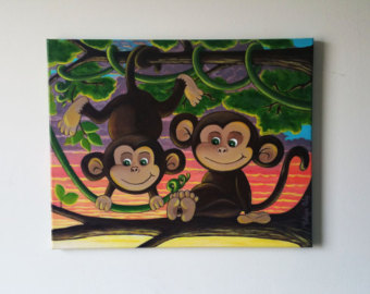 340x270 Monkey Tree Painting Etsy - Monkey Painting For Kids