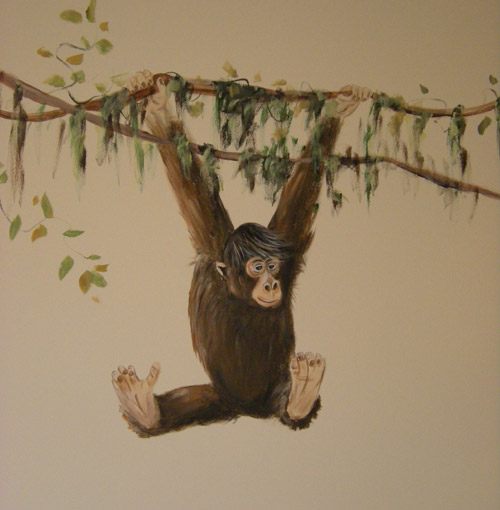 500x510 Muralist Debbie Cerone Jungle Animals For Baby's Room - Monkey Painting For Nursery