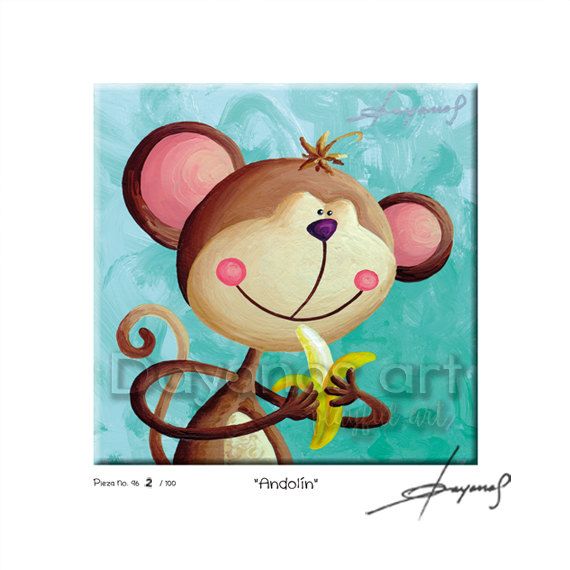 570x570 Nursery Art Print Monkey Print Monkey Painting Dayanosart - Monkey Painting For Nursery