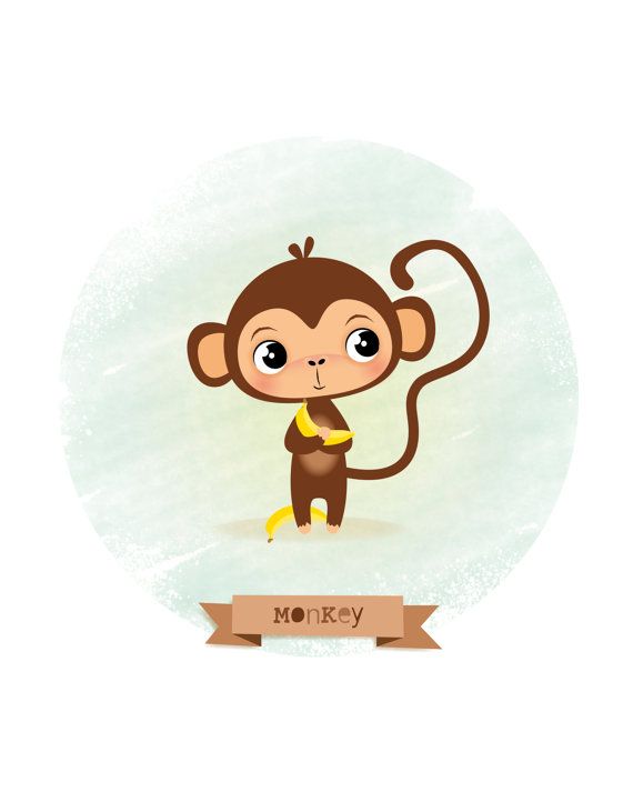 570x713 Nursery Art, Monkey Print, Kids Illustration, Children's Art, Blue - Monkey Painting For Nursery