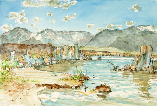 500x340 View Of Mono Lake Ca Transparent Watercolor Painting Mono Painting - Mono Painting