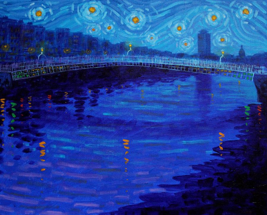 900x727 Starry Night In Dublin Painting By John Nolan - Monochromatic Painting