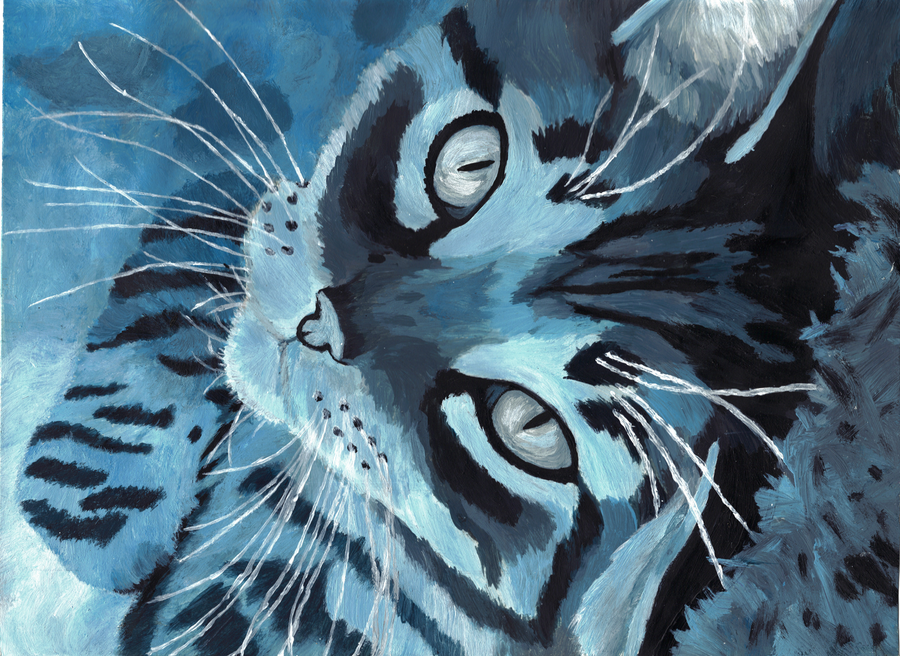 900x656 Monochromatic Blue Kitty By Ash 335 - Monochromatic Painting Blue