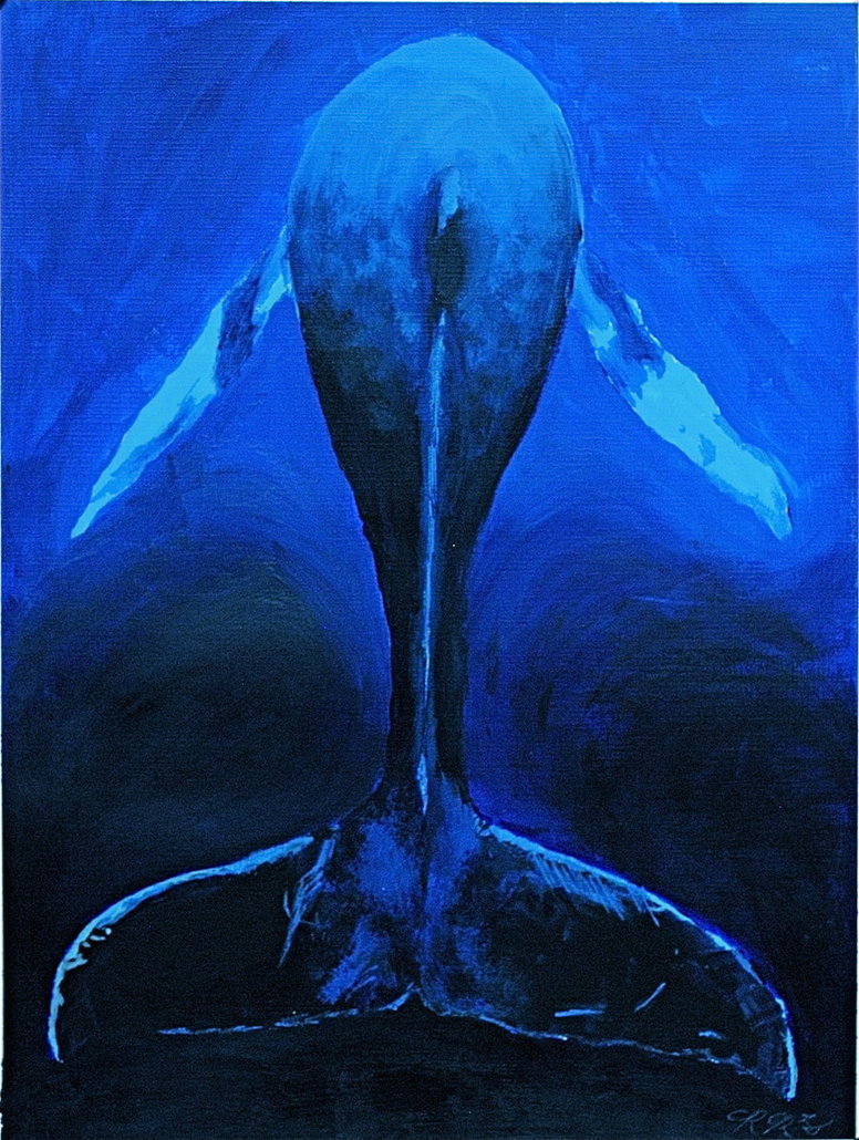 776x1030 Monochromatic Whale By Bloomingartist - Monochromatic Painting Blue