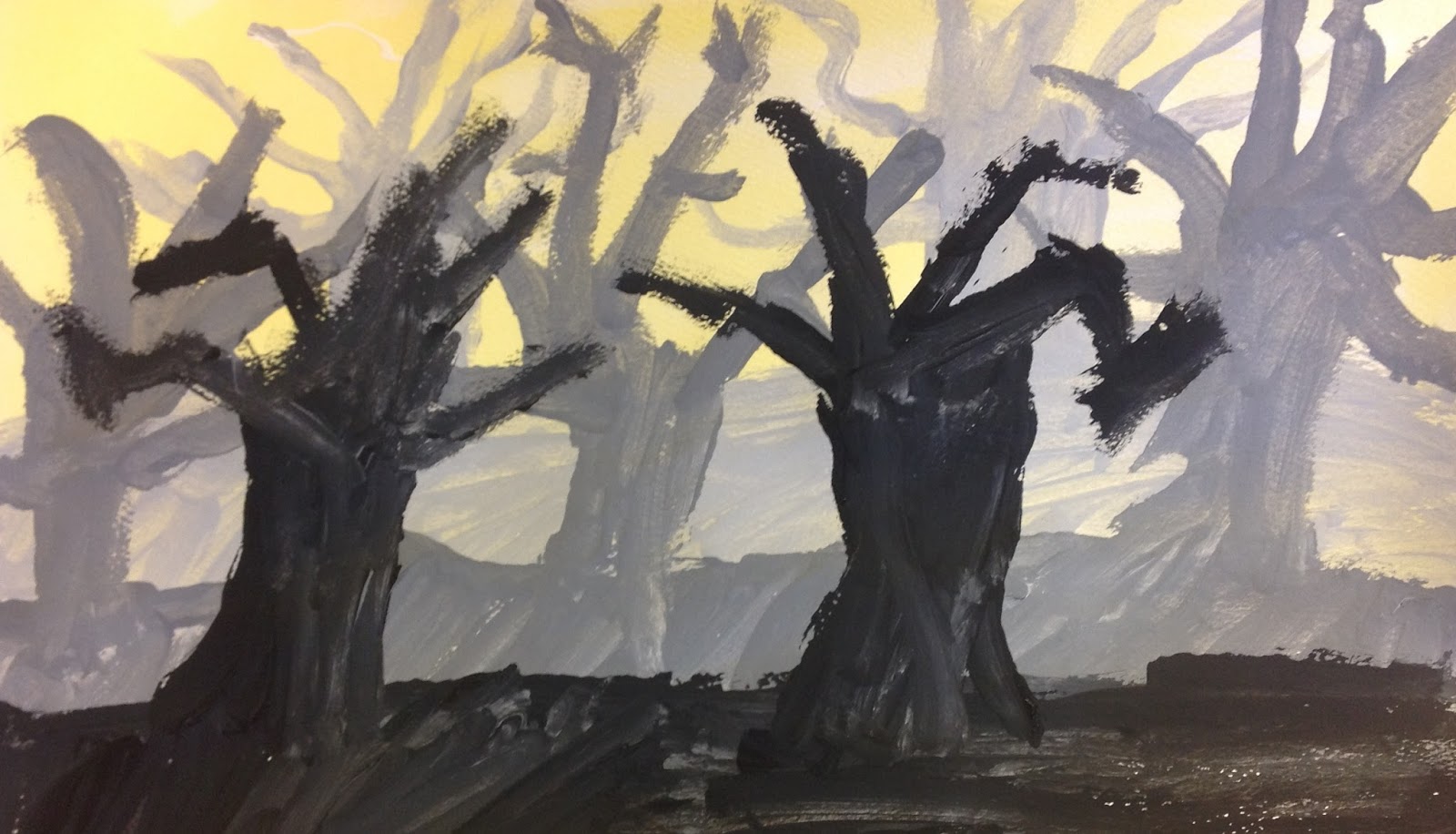 1600x916 Sacred Heart Art Room Value And Monochromatic Trees - Monochromatic Tree Painting