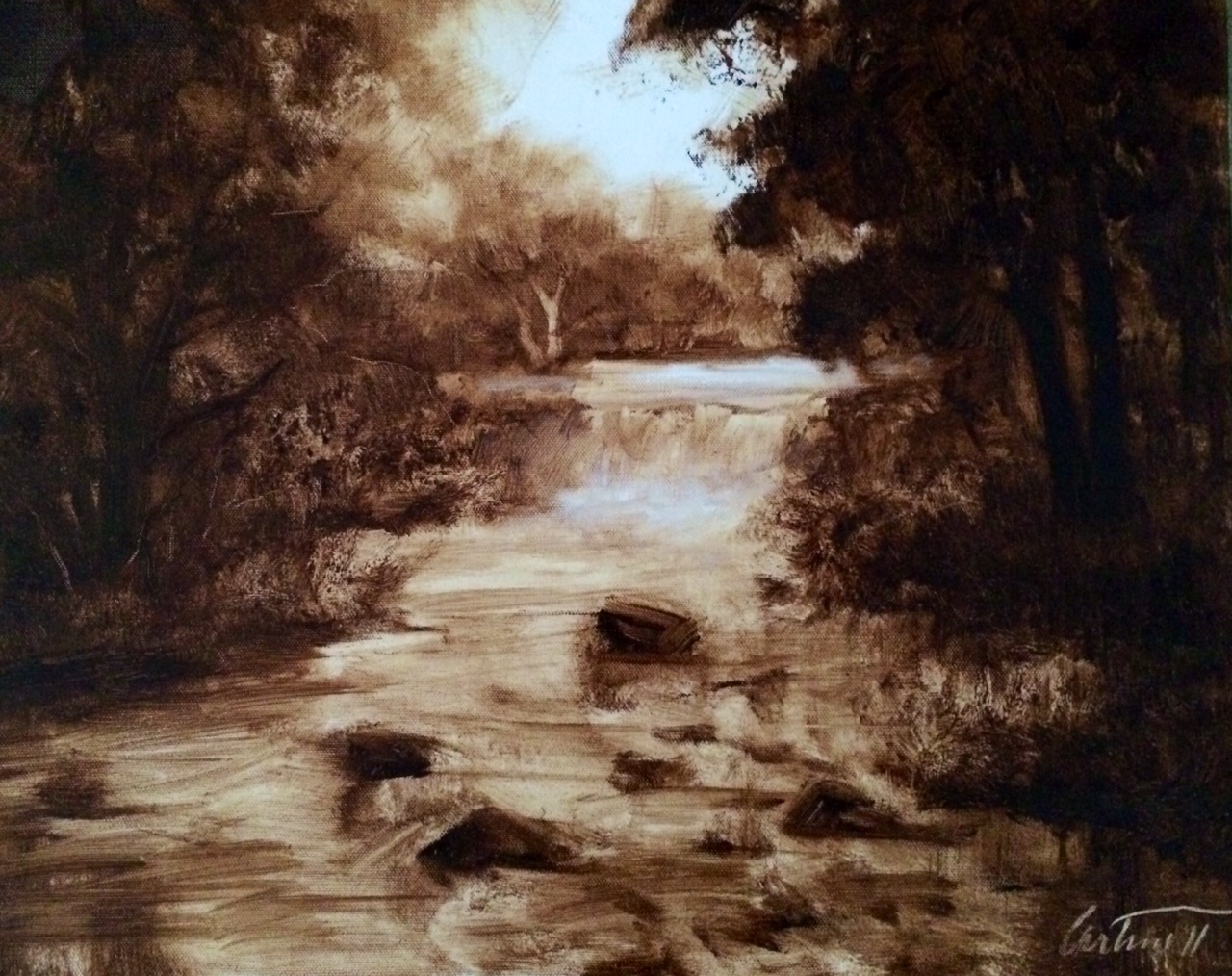 1280x1014 Monochrome Oil Painting - Monochrome Landscape Painting