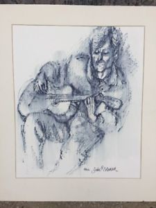 225x300 Original Watercolor Painting Man Playing Guitar Music Monochrome - Monochrome Watercolor Painting