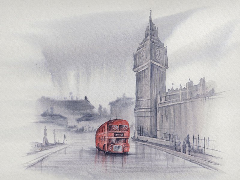 800x600 Paint London In Watercolours - Monochrome Watercolor Painting