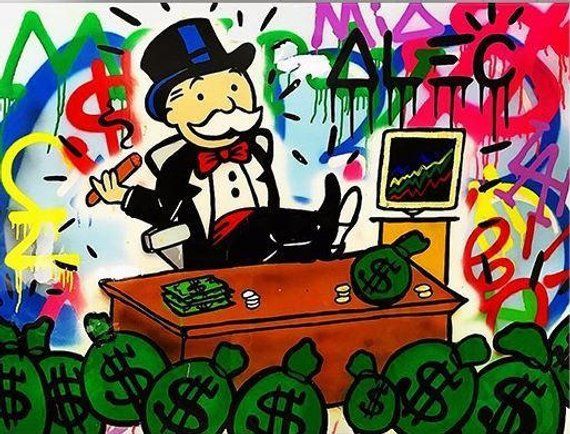 570x434 Rich Kids Alec Monopoly Oil Painting On Canvas Urban Art Wall - Monopoly Man Painting