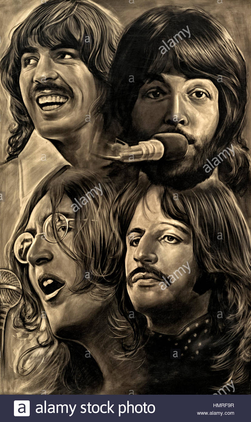 828x1390 Monotone Sepia Painting Of The Beatles Stock Photo 133282627 - Monotone Painting