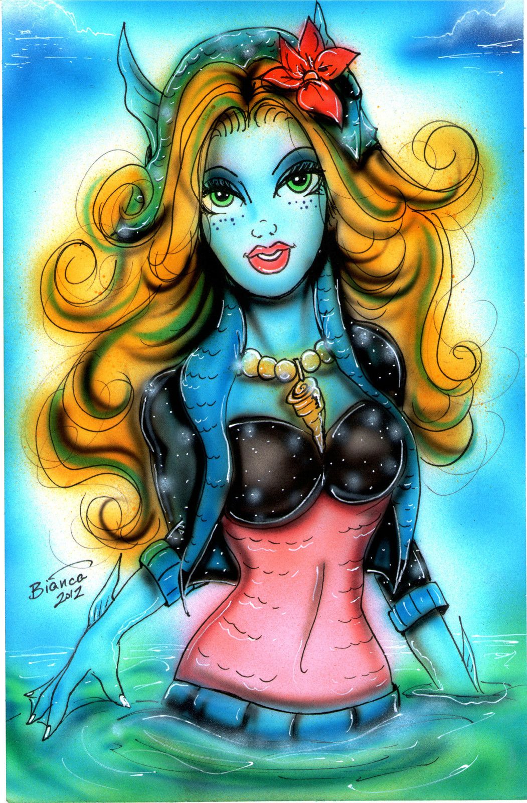 1051x1600 Lagoona Blue Monster High Airbrush Painting By Bianca Thompson - Monster High Painting Games