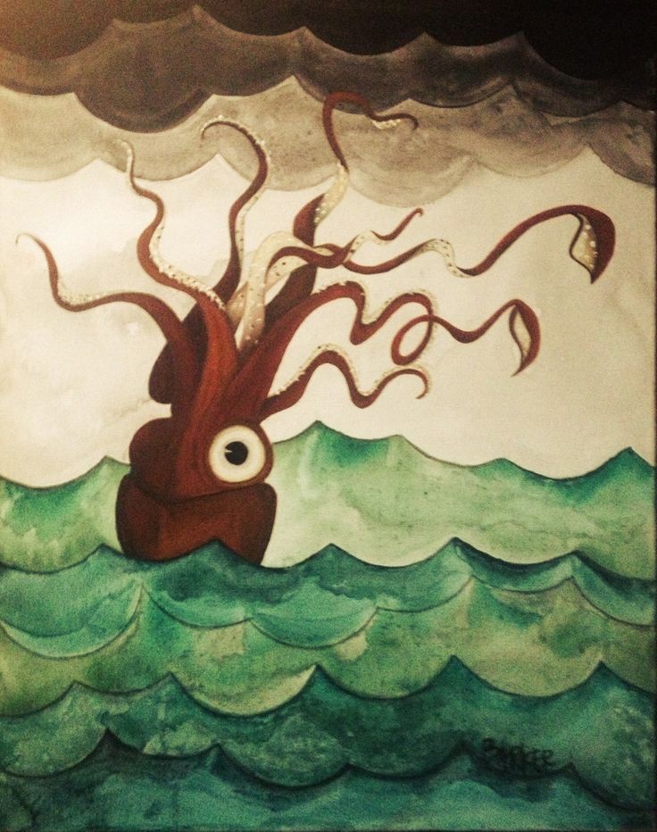 736x932 Sea Monster Painting Acrylic Sea Monster Painting Art - Monster Painting