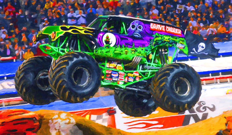900x525 Monster Jam Grave Digger Painting By Jeelan Clark - Monster Truck Painting