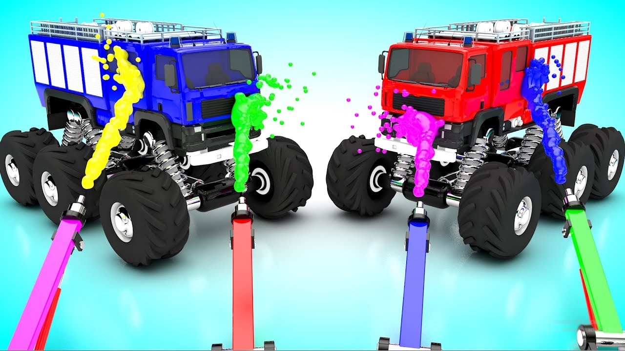 1280x720 Painting Monster Fire Trucks Colors For Children To Learn - Monster Truck Painting