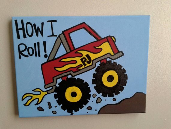 570x428 Personalized How I Roll Monster Truck Painting - Monster Truck Painting