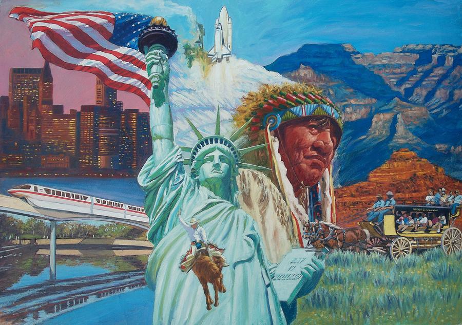 900x633 Usa Montage Painting By Steven Jones - Montage Painting
