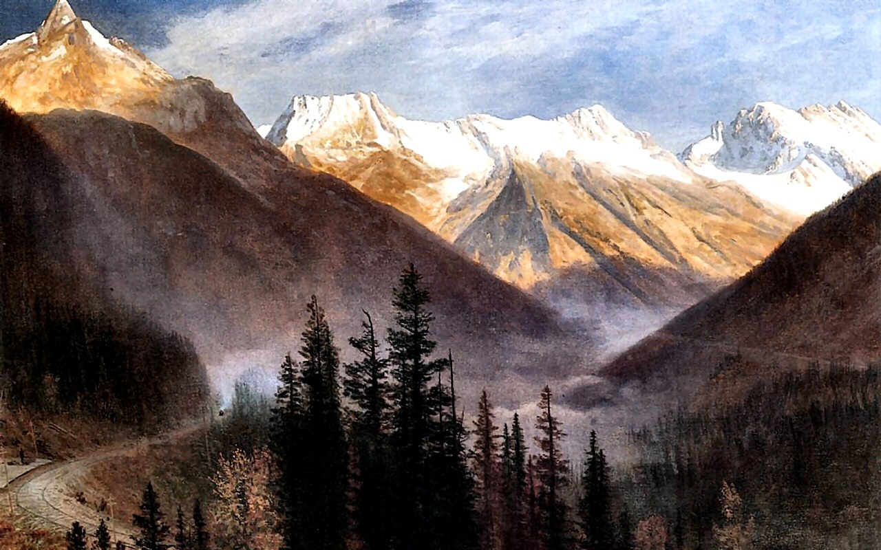 1280x800 Mountains Artwork Art Glacier Montana Bierstadt Painting Station - Montana Landscape Painting