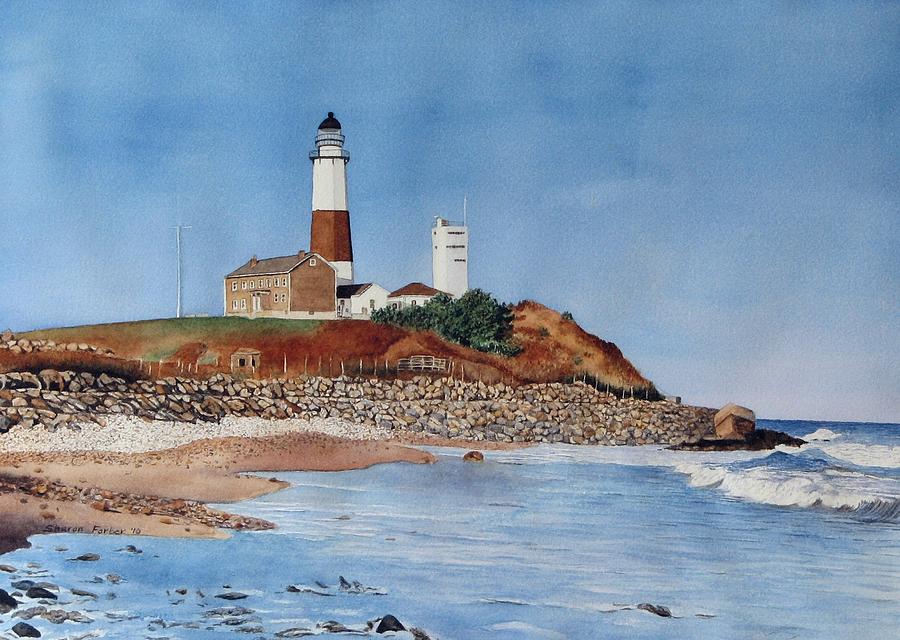 900x640 Montauk Lighthouse At Turtle Cove Painting By Sharon Farber - Montauk Lighthouse Painting