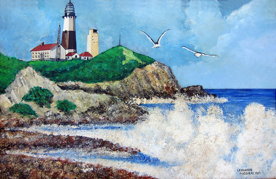 900x583 Montauk Point Long Island Ny Painting By Leonardo Ruggieri - Montauk Lighthouse Painting