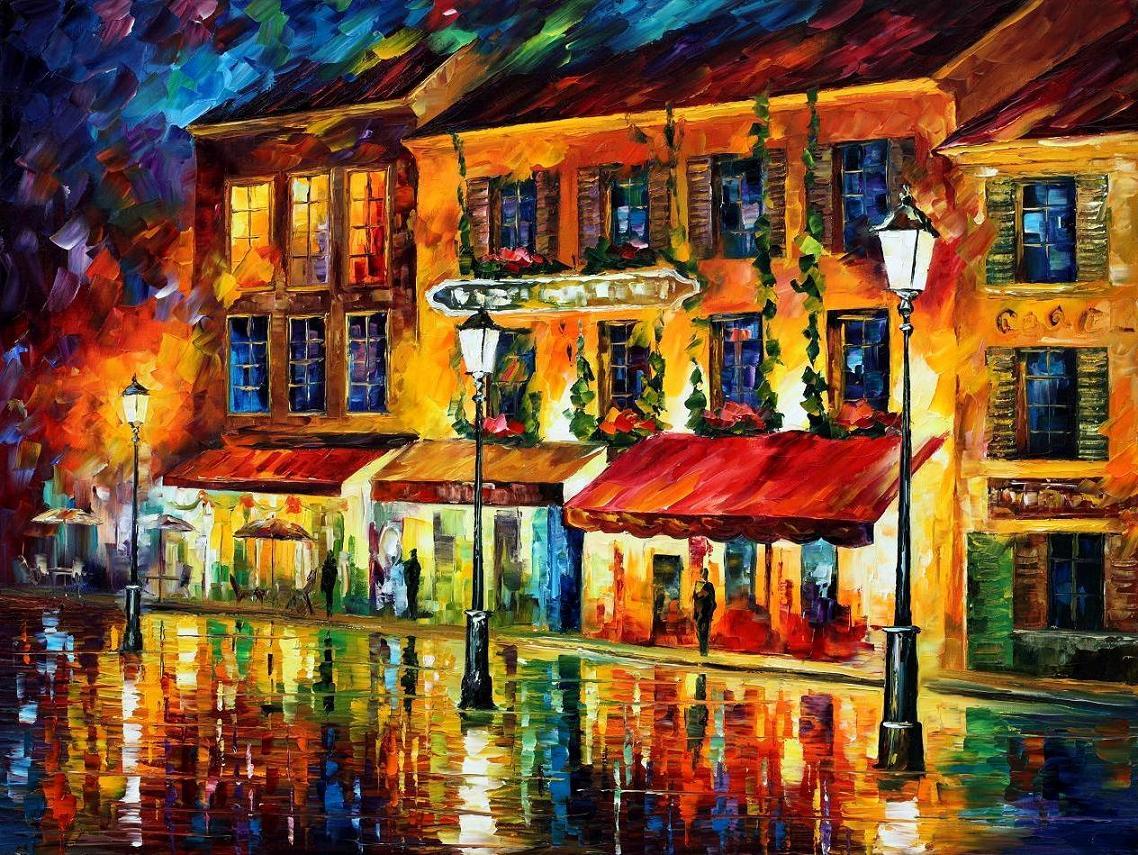 1138x855 Leonid Afremov, Paint, Oil, Impressionism, Abstract, Scape - Montmartre Painting