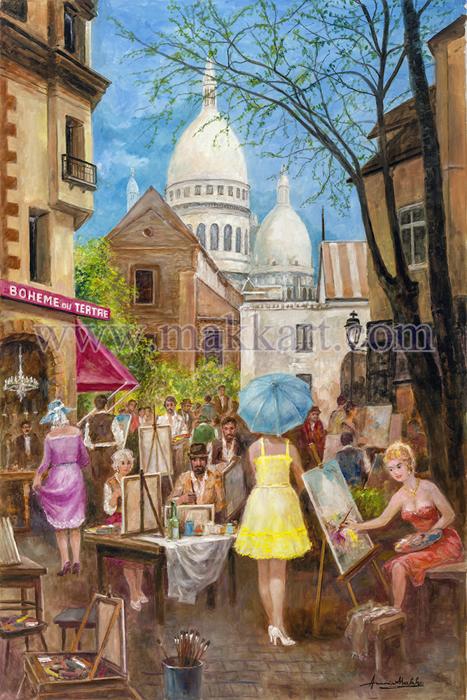 667x1000 Makk Studios Art Original Oil By Americo Makk - Montmartre Painting