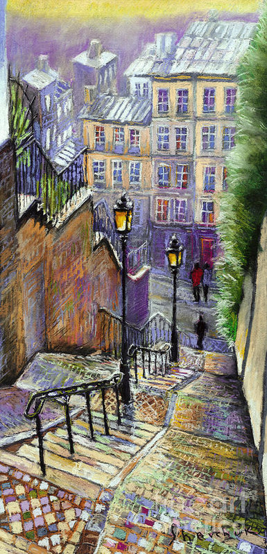 385x798 Paris Montmartre Steps Art Print By Yuriy Shevchuk - Montmartre Painting