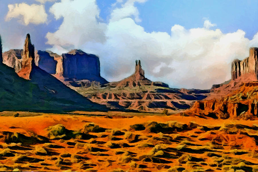 900x601 Monument Valley Painting Painting By Bob And Nadine Johnston - Monument Valley Painting