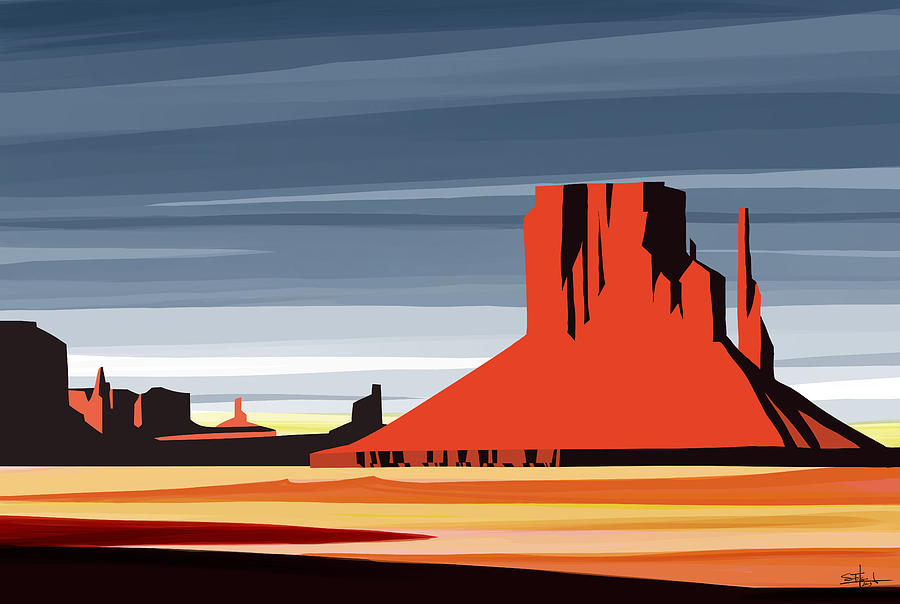 900x604 Monument Valley Sunset Digital Realism Painting By Sassan Filsoof - Monument Valley Painting